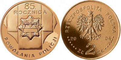 Польша 2 злотых 2004 MW, 85 лет польской полиции KM 501 нордик  UNC  3996-331
