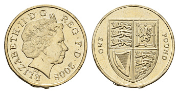 Великобритания 1 фунт 2008 Елизавета II (1952-2022) KM 1113 никель латунь UNC 4675-727