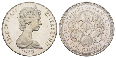 Остров Мэн 1 крона 1979 300 лет монетам острова Мэн KM 45 медно-никель BU 1083-5-24