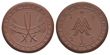 Лейпциг медаль "Лейпцигская весенняя ярмарка 1925" 1925 диаметр 35, вес 7,9 гр фарфор 1094-10-11