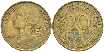 ФРАНЦИЯ 20 САНТИМОВ 1962 ТИП MARIANNE KM 930, LE FRANC 156.2 медь алюминий никель 175-755