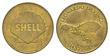 Франция жетон Shell - Человек в полете - Леонардо да Винчи, 1452-1519 1969 диаметр 26 мм, вес 5 гр Kooij RS011.2c сталь плакированная латунью aUNC 4656-321