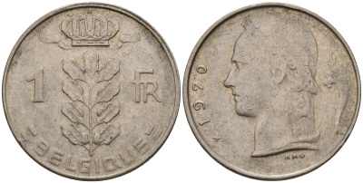Бельгия 1 франк 1970 Belgique, Бодуэн I (1951-1993) KM 142 медно-никель 4156-624