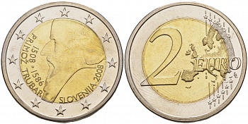 Словения 2 евро 2008 500 лет со дня рождения Приможа Трубара KM 80 биметалл UNC M11-11