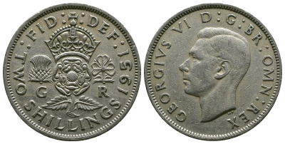 Великобритания 2 шиллинга (флорин) 1951 Георг VI (1936-1952) KM 878, Spink 4107 медно-никель 4607-724