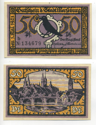 МЕРЗЕБУРГ 50 ПФЕННИГОВ 1921 НОТГЕЛЬД, 1 МАЯ 1921, ЗЕМЛЯ САКСОНИЯ-АНХАЛЬТ, БУКВА b Grabowski 884.2b бумага 7217-52-4
