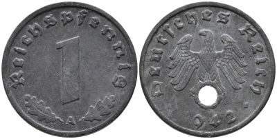 ГЕРМАНИЯ 1 РЕЙХСПФЕННИГ 1942 A KM 97, J.369 цинк 96-725