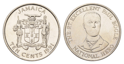 Ямайка 10 центов 1991 KM 146.1 сталь плакированная никелем UNC 4114-326