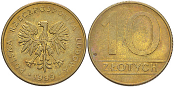 ПОЛЬША 10 ЗЛОТЫХ 1989 MW KM 152.2 латунь 106-645