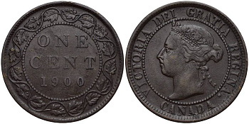 Канада 1 цент 1900 Н, Виктория (1837-1901) KM 7 бронза 27-532