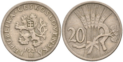Чехословакия 20 геллеров 1921 KM 1 медно-никель 4567-137