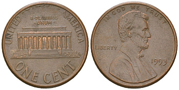 США 1 цент 1993 Авраам Линкольн  KM 201b цинк плакированная медью 220-1037