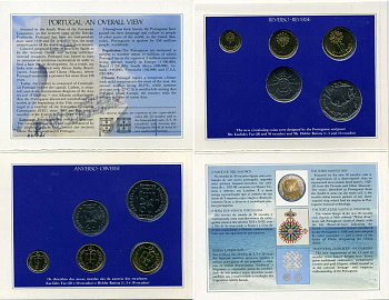 Португалия набор из 5 монет 1986 в оригинальном картонном буклете, первый год выпуска, тираж 50000 экз. KM MS7 (KM 631-634, 636) BUNC 5-4-3-26