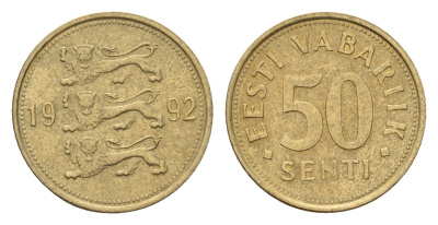 Эстония 50 сентов 1992 KM 24 латунь 4615-1149