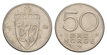 Норвегия 50 эре 1981 Улаф V (1957-1991) KM 418 медно-никель UNC 4635-454
