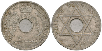 Британская Западная Африка 1/2 пенни 1937 Георг VI (1936-1952) KM 18 медно-никель 4620-317