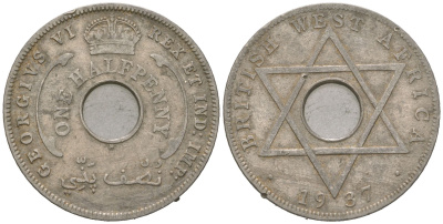 Британская Западная Африка 1/2 пенни 1937 Георг VI (1936-1952) KM 18 медно-никель 4620-317