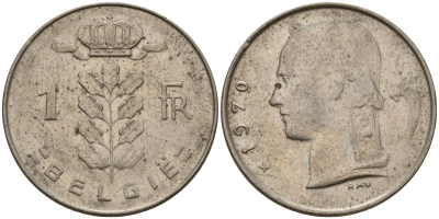Бельгия 1 франк 1970 Belgie, Бодуэн I (1951-1993) KM 143 медно-никель 4156-631