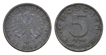 Австрия 5 грошей 1948 KM 2875 цинк 4669-662