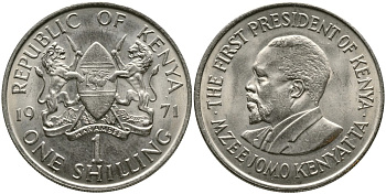 Кения 1 шиллинг 1971 Джомо Кениата KM 14 медно-никель 4529-1024