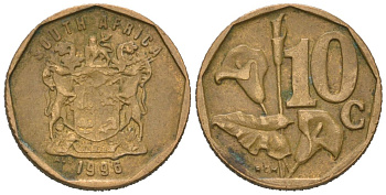 ЮАР 10 центов 1996 KM 161 сталь плакированная бронзой 4621-556