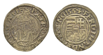 Венгрия 1 денар 1554 KB, Фердинанд I (1526-1564), мадонна с младенцем серебро EH 745a серебро 66-762