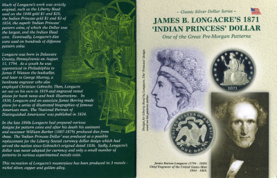 США набор из трех монет 1871 реплика серебрянного доллара, индийская принцесса, доморгановский типаж, в трех исполнениях, серебрение, позолота, медь, тираж 27500 экземпляров, в оригинальном картонном буклете    PROOF  1-6-4-67