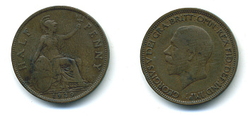 Великобритания 1/2 пенни 1929 Георг V (1910-1936) KM 837 Spink 4058 бронза 4383-243