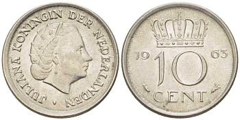 Нидерланды 10 центов 1980 Юлиана (1949-1980) KM 182 никель 214-1163