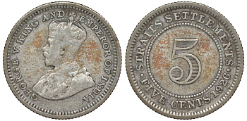 Стрейтс-Сетлментс 5 центов 1926 Георг V (1910-1936) КМ 36 серебро 53-518