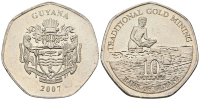Гайана 10 долларов 2007 KM 52 сталь плакированная никелем UNC 4121-541
