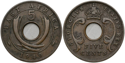 Британская Восточная Африка 5 центов 1949 Георг VI (1937-1952) KM 33 бронза 27-1047