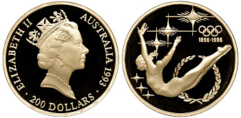 Австралия набор из 3 монет - 200 долларов и 2 по 20 долларов 1993 100 лет Олимпийскому движению KM 218, 219, 220 золото, серебро PROOF 4-3-4-16