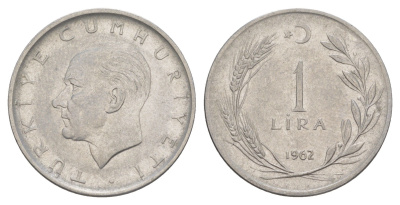 Турция 1 лира 1962 Кемаль Ататюрк KM 889a.1 нержавеющая сталь 4648-742