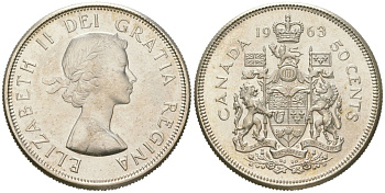Канада 50 центов 1963 Елизавета II (1952-2022) KM 56 серебро UNC 68-912