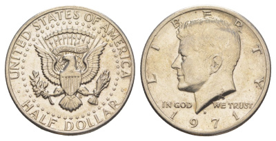 США 1/2 доллара (50 центов) 1971 D, Джон Кеннеди KM 202b медь плакированная медно-никелем aUNC 81-315