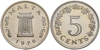 Мальта 5 центов 1976 Ритуальный алтарь в храме Хаджар-Ким KM 10 медно-никель PROOF 3711-2131