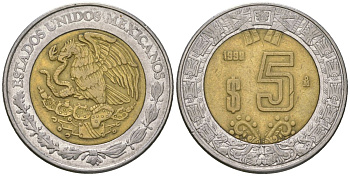Мексика 5 песо 1998 M KM 605 биметалл 4591-233