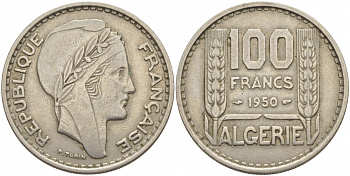 Алжир, Французский 100 франков 1950 KM 93 медно-никель 51-1416