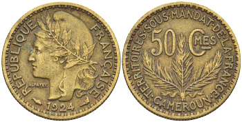Французский Камерун 50 сантимов 1924 (а), монетный двор Париж KM 1 алюминиевая бронза 73-252