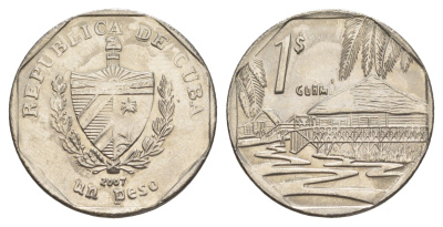 Куба 1 песо 2007 хижины Гуама KM 579 сталь плакированная никелем 4646-455