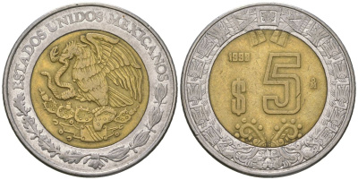 Мексика 5 песо 1998 M KM 605 биметалл 4591-233