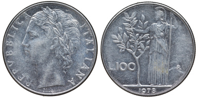 Италия 100 лир 1978 R KM 96.1 нержавеющая сталь 4144-114