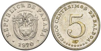 Панама 5 сентесимо 1970  KM 23.2 медно-никель    4610-333