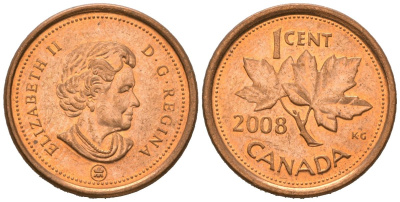 Канада 1 цент 2008 KM 490a сталь плакированная медью UNC 4621-524