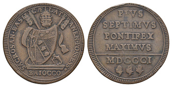 Папская область 1 байокко 1801 Пий VII (1800-1823) KM 1263 медь 633-414