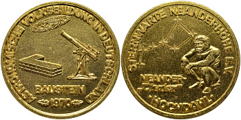 Германия жетон 1970 ОТКРЫТИЕ АСТРОцентрА В ГЕРМАНИИ, диаметр 36 мм. жёлтый металл 4552-115