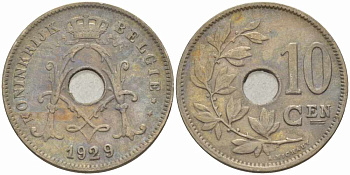 БЕЛЬГИЯ 10 САНТИМОВ 1929 BELGIE KM 86 медно-никель 108-114