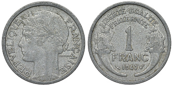 Франция 1 франк 1947 тип Morlon KM 885а.1, Le Franc 221.11 алюминий 4128-323