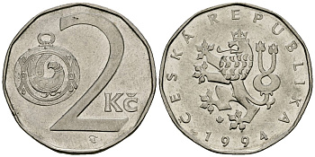 Чехия 2 кроны 1994 KM 9 сталь плакированная никелем 4167-943